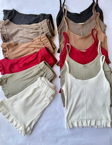 ست تاپ و شلوارک زنانه عروسکی با پارچه کرکرهای صد در صد نخ پنبه