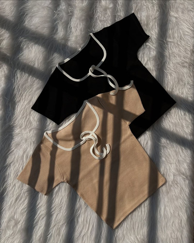 کراپ آستین کوتاه پاپیونی زنانه