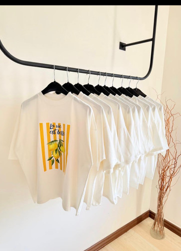 تیشرت باکسی چاپی سفید زنانه و دخترانه